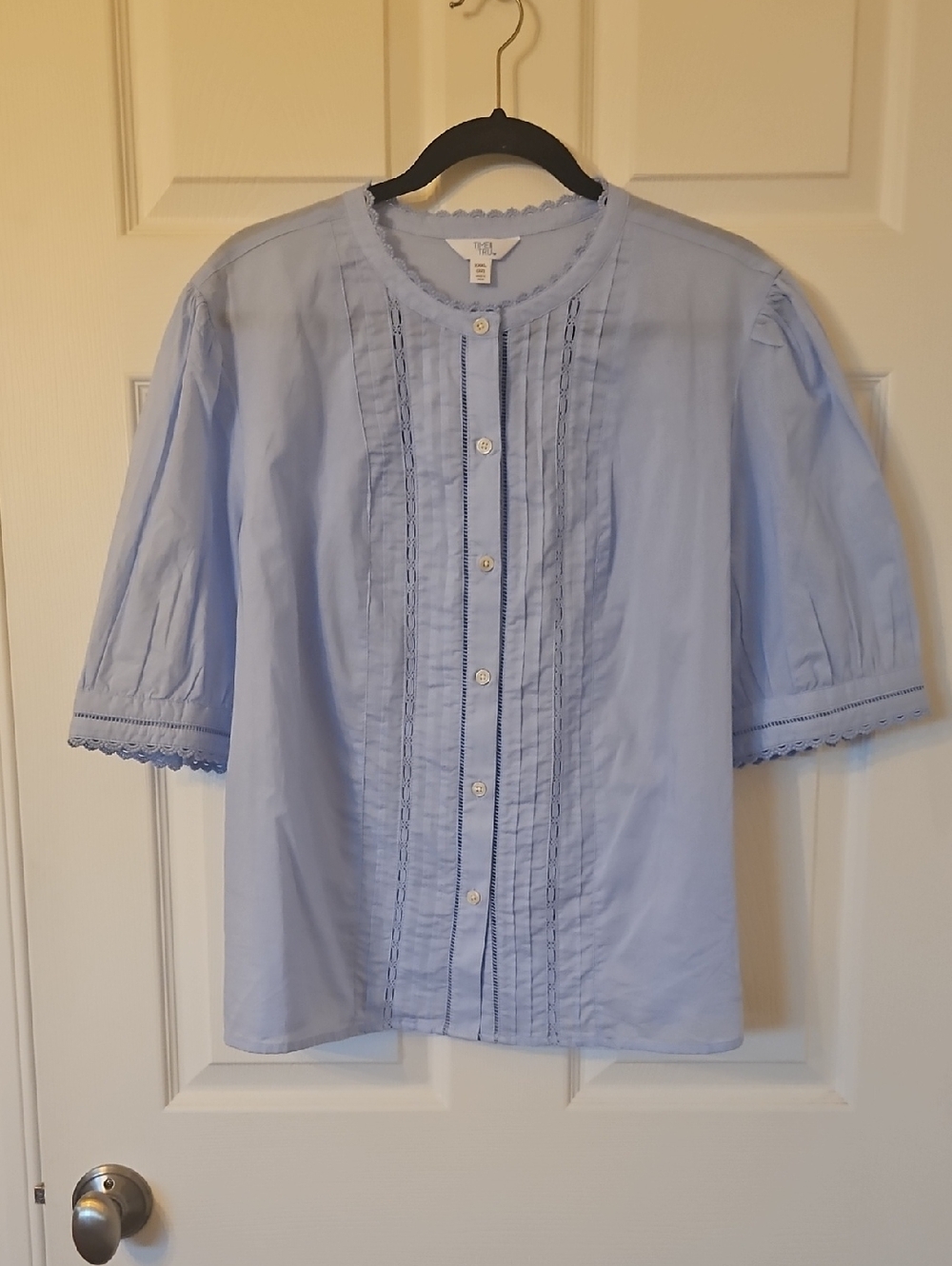 Time and Tru Light Blue Button-Front Pintuck Blouse